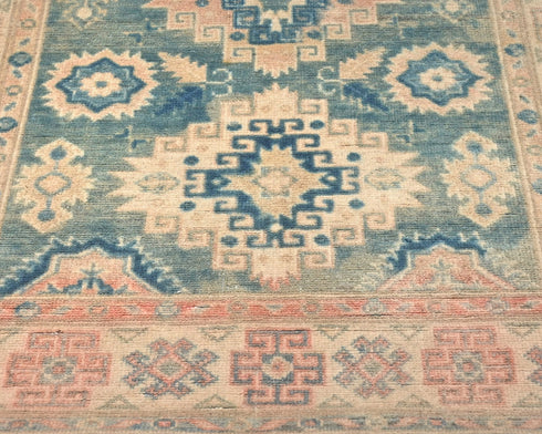 3x5 Blue Kuba Afghan Hand Knotted Wool Area Rug